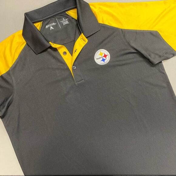 NFL Pittsburg Steelers Polo 1/4 Button Shirt Black Logo Short Sleeve Top Large - Picture 1 of 6
